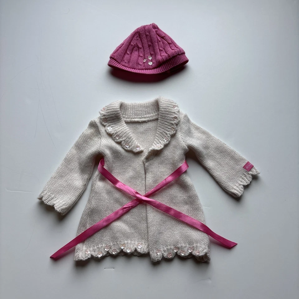 American Girl Fancy Tie Sweater - Coat & Pink Hat with Sequins - Retired - Image 1 of 4