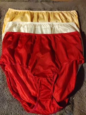 3 Pares Talla 10 Vintage Fruit of the Loom Brief 100% Nylon Bragas Suave Sedoso Foto 1 de 3
