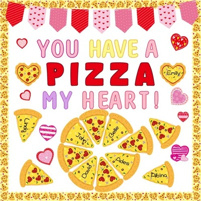 120 Pcs Valentines Day Bulletin Board Decorations Pizza Heart Cutouts Valenti... - Image 1 of 4