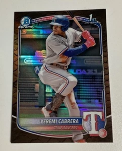 2025 Bowman YEREMI CABRERA Chrome Reptilian Refractor 1st Prospect Card Rangers - Picture 1 of 2