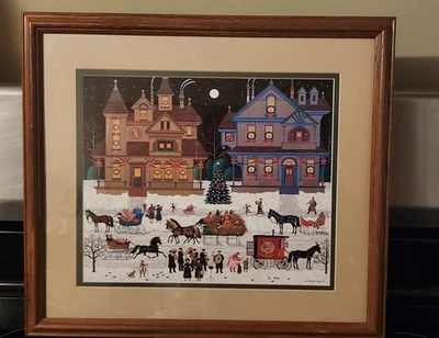 Charles Wysocki "Navidad Victoriana" ENMARCADO Arte Popular Vacaciones Americanas Foto 1 de 4