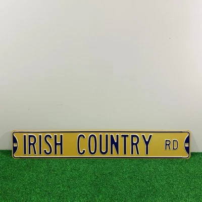 Irish Country Rd Notre Dame Fighting Irish NCAA Wall Decor Metal Tin Sign 36"x6" - Image 1 of 4