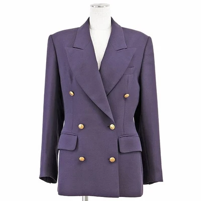 GUCCI Double-breasted Tailored Jacket GG Logo Gold-button Wool Men Size42 Violet - Image 1 of 4