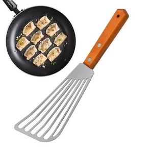 Fish Spatula Stainless Steel Slotted Offset Food Turner with Wood Handle - Picture 1 of 11