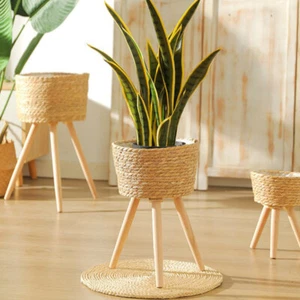 Wood Woven Plant Pot on Standing Legs Household Planter Pot Basket Wood Flower - Picture 1 of 12