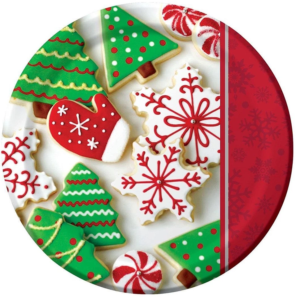 Holiday Treats Tree Snowflake Candy Cookies Christmas Party 9" Dinner Plates - Image 1 of 1