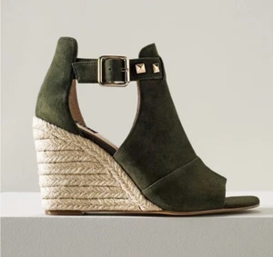 White House Black Market Ryleigh Green Suede Studded Espadrille Wedge size 11 - Picture 1 of 9