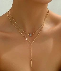 Woman Necklace CZ Round Pendant Charm 18K Gold Plated Stainless Steel Chain New - Picture 1 of 4