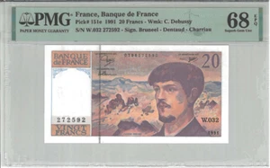 1991 FRANCE /  BANQUE DE FRANCE / 20 FRANCS / PMG 68 EPQ  SUPERB GEM UNC - Picture 1 of 2