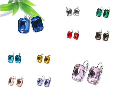 KRISTALL Brisur Ohrhänger Ohrringe silber EDELSTAHL Glas rechteckig Achteck - Bild 1 von 4