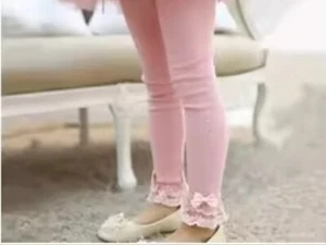 NWT Boutique Pink Cotton Lace & Rhinestone Leggings, girl, pants, bow - Picture 1 of 4