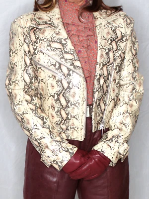 Womens Leather Jacket White DROMe S Ivory Patent Real Biker Motorcycle Rare NWT - Image 1 of 4