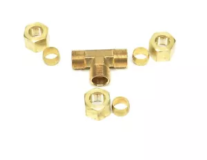 1/2" Tube OD Tee Brass Compression Fitting Adapter Plumbing Water Oil Gas - Picture 1 of 6