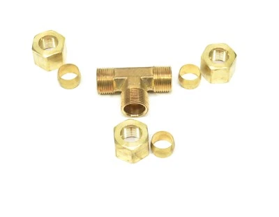 1/2" Tube OD Tee Brass Compression Fitting Adapter Plumbing Water Oil Gas - Image 1 of 4