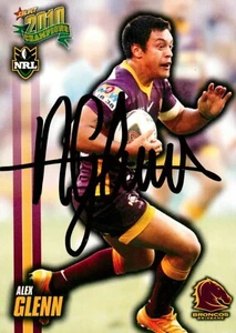 Signed 2010 BRISBANE BRONCOS NRL Card ALEX GLENN - Picture 1 of 2