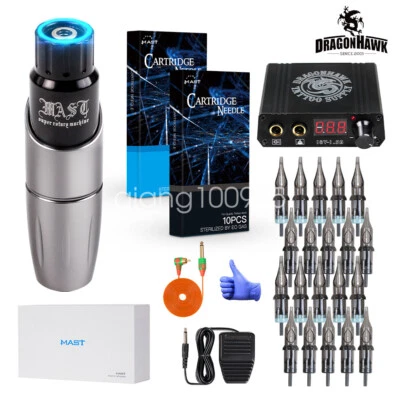 Kit Set Macchina Tatuaggi Dragonhawk MAST Motore Penna Rotante Cartucce Alimentazione Aghi