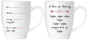 2er-Set Lustige Sprüche Kaffee-Becher 'A Poem for Mornings' + Geschenk-Karte - Bild 1 von 5