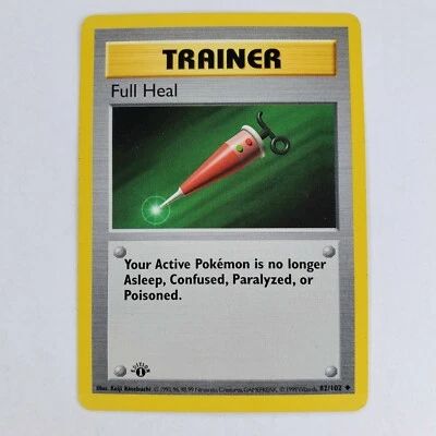 Pokemon Base Set 1st Edition Trainer Full Heal MP 82/102 TCG Card Shadowless - Image 1 of 4