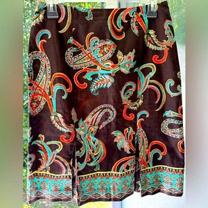 Harold’s 2 Vintage Brown Paisley Fit 2 Flare Skirt with box pleated hem cotton. - Picture 1 of 7