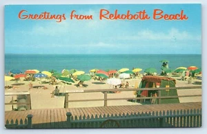 Greetings From Rehoboth Beach Umbrella Beach Scene Delaware Postcard - Picture 1 of 2
