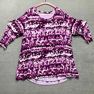 LOGO by Lori Goldstein lila Batik doppellagige Tunika-1X-Lagenlook-Hippie - Bild 1 von 11