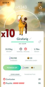 10x Girafarig Pokemon Bundle !! Good Chance of Lucky and Good IVs !! Go - Picture 1 of 1