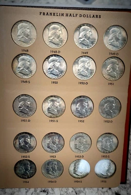 ¡¡Juego de medio dólar Franklin!! ¡Espectacular Alto Grado Todo con Brillo de Rueda de Carro Completo!! Foto 1 de 4