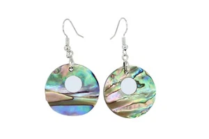 Abalone Paua Muschel Kreis Haken Ohrringe - Rhodiniert über Messing - Natur - Bild 1 von 5
