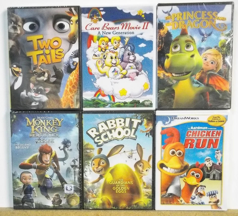 6 ANIMATED AND FAMILY DVD movies Lot #M673 FREE US S/H Chicken Run Care Bears - Image 1 of 1