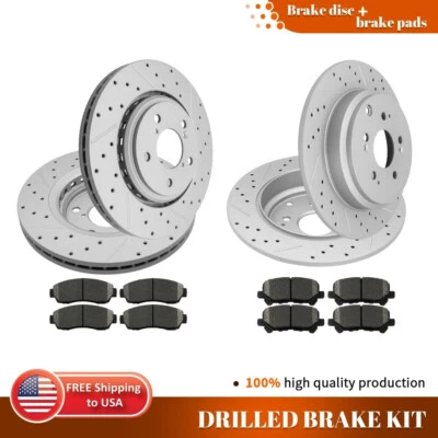 For Honda Odyssey 2015 2016 2017 Front & Rear Drilled Rotors Ceramic Brake Pads - Image 1 of 4
