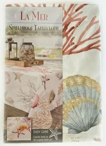 NEW Benson Mills La Mer Tablecloth Spillproof Under the Sea Beach Shells 52X70 - Picture 1 of 3