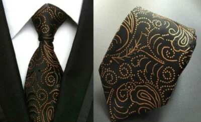 Corbata formal de boda hecha a mano de cachemira negra naranja para hombre Foto 1 de 2