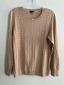 Talbots XL Zopfmuster Pullover Wollmischung Langarm Rundhals Neu mit Etikett Beige - Bild 1 von 5