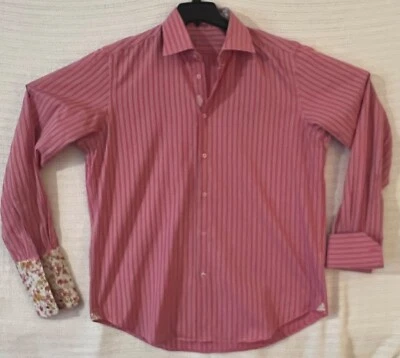 Camisa a Rayas Robert Graham Puño Francés Rosa\Coral Para Hombre 161/2 34 Foto 1 de 4
