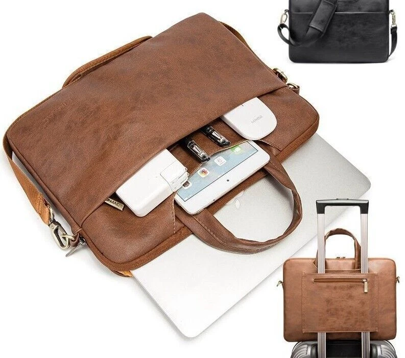 Mensajero Bolso de Mano Bolso para Laptop 13,15.6 Pulgadas Cuero PU Impermeable Estuche para el Hombro Foto 1 de 4