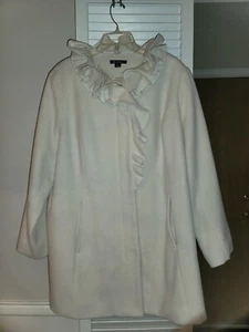Roaman's Women’s Ivory/Winter White Coat with Ruffled Neckline Size 18 - Picture 1 of 3