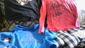 3 LONG SLEEVE Diamond/Stars CUTE Girls 6-6X Shirts! Blue Black & Pink! 2 Flawed - Picture 1 of 13