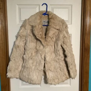 Split End Ltd Vintage Genuine Rabbit Fur Coat Jacket Hong Kong Size S Tan - Picture 1 of 7