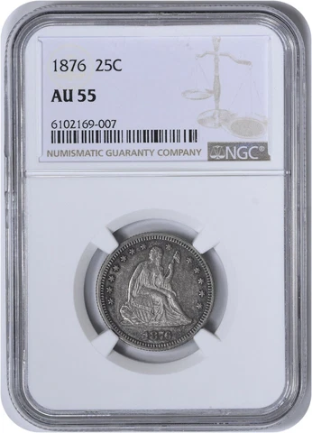 1876 Liberty Seated Silver Quarter AU55 NGC Cover