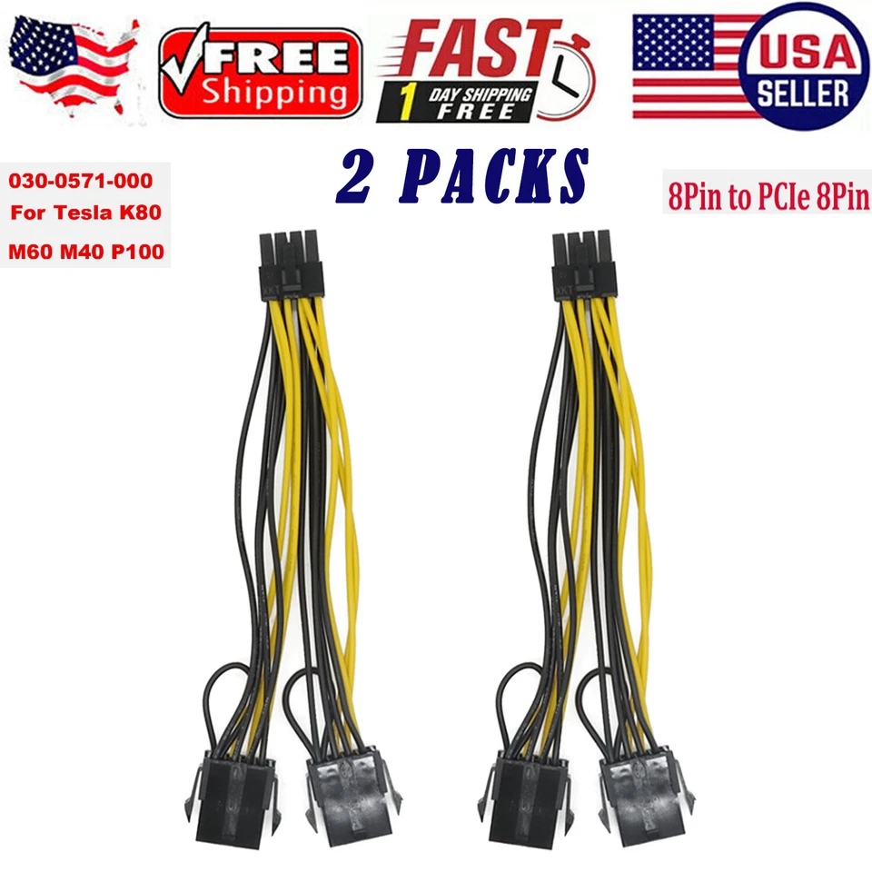 NVIDIA dual 8 to 8 Graphics Card Power Cable Tesla K80 M40 Grid M60 P40 P100 GPU - Image 1 of 4