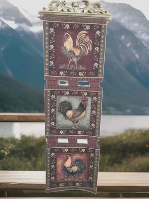 Tapiz de gallos de campo francés de colección con percha de madera tallada 44x14" se envía desde EE. UU. Foto 1 de 4