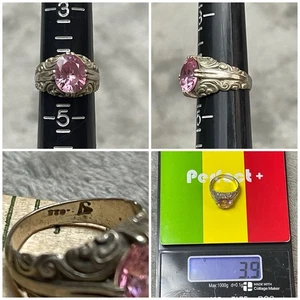 Vintage Sterling Silver 925 Oval Faceted Pink Stone  Ring Size 4.5 - Picture 1 of 11