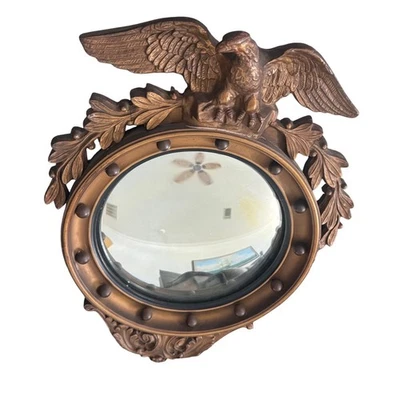 Vintage Old Mid 20th century Ornate Eagle Convex Round Mirror about 13x18" - Image 1 of 4