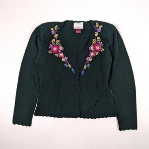 Cárdigan vintage Susan Bristol para mujer talla pequeña verde floral bordado 1990 - Imagen 1 de 5