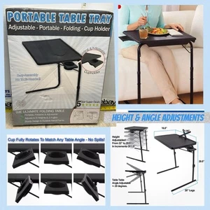 Portable Foldable Comfortable Adjustable TV Tray Table Stand Cup Holder NEW ATF - Picture 1 of 19