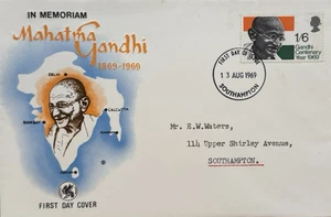 1969 August 13th, Gandhi Centenary Memoriam First Day Cover Stamp, Southampton - Picture 1 of 4