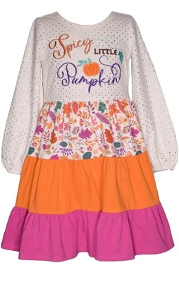 NEW Bonnie Jean Girls Size 10 "SPICY LITTLE PUMPKIN" Tiered Thanksgiving Dress - Image 1 of 3