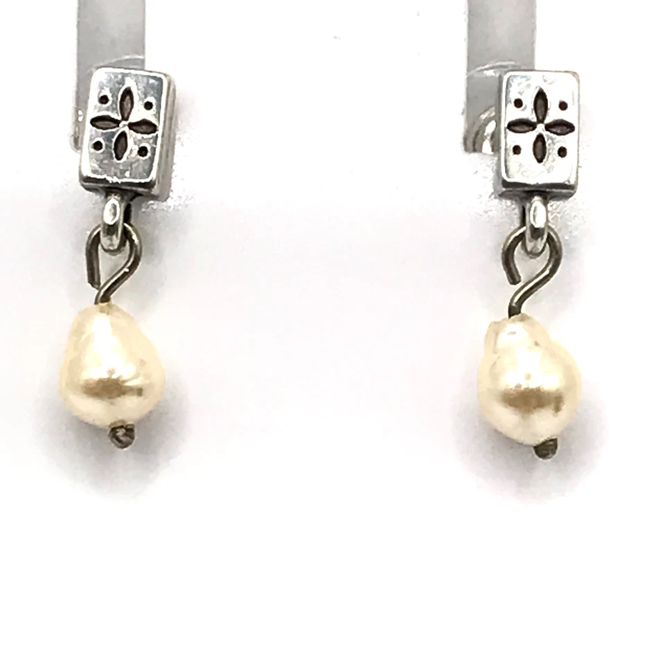 Brighton Earrings Freshwater Pearl Drop Pierced Stud Vintage Look Floral 3/4" - Image 1 of 4