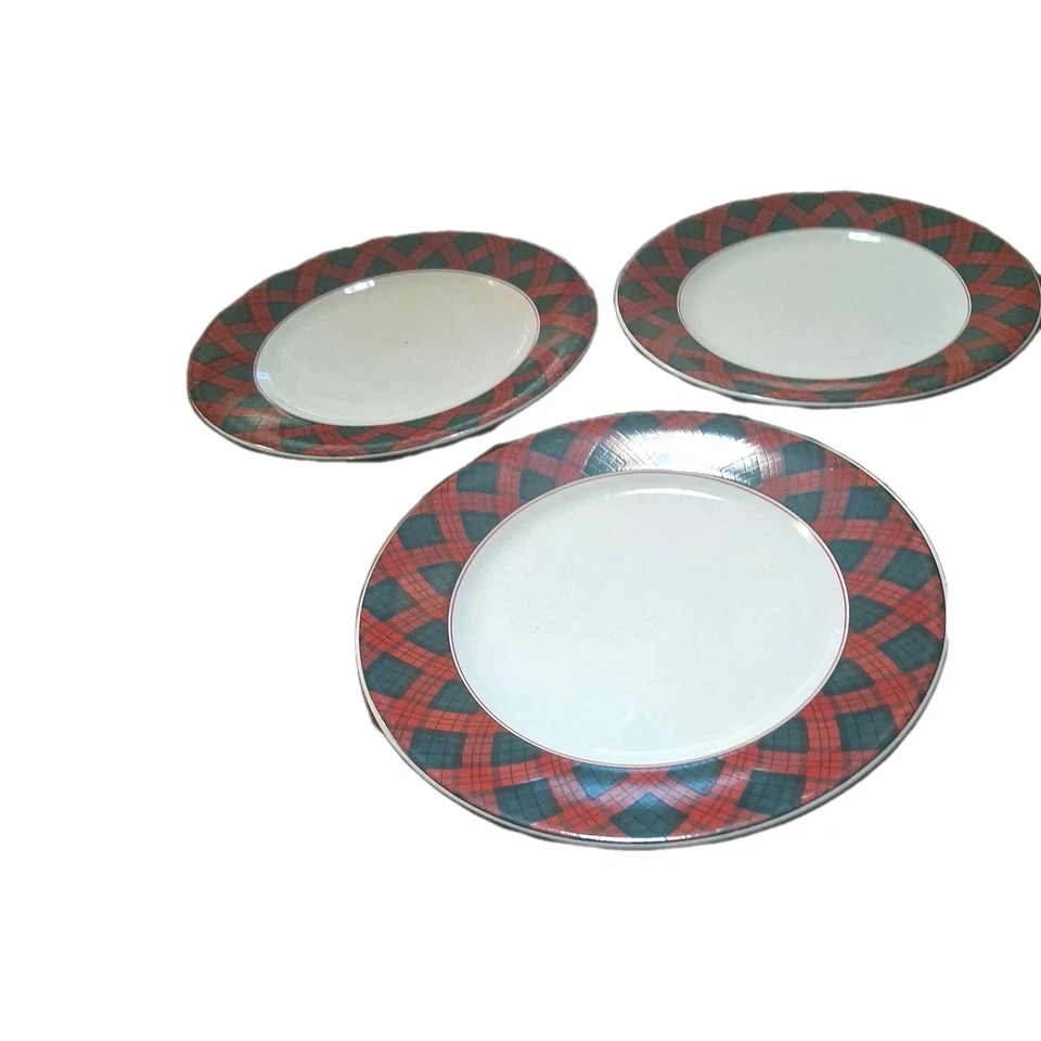3 Platillos Sasaki TARTÁN 6.5" Charles Roberts Rojo Verde Navidad BONITO Foto 1 de 4
