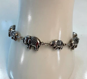 Sterling Silver Embossed Elephant Link Bracelet ~ 7.5 Long ~ Weighs 9.5g - Picture 1 of 10
